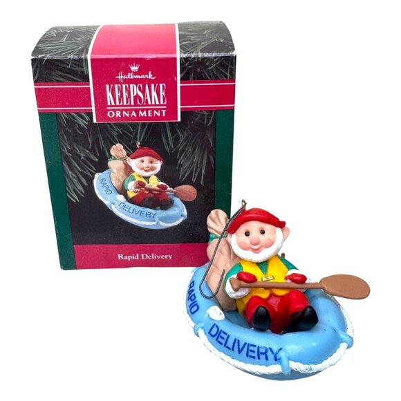 Hallmark Keepsake Ornament Set Of 1991 Elf In Boat Rapid Delivery Lot 3 Beaver - Picture 8 of 8
